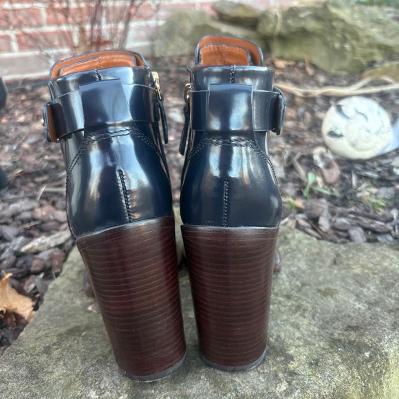 Tory Burch Hyde  Navy Leather Fringe Ankle Boots Block Heel Women Size 9 - Picture 2 of 8